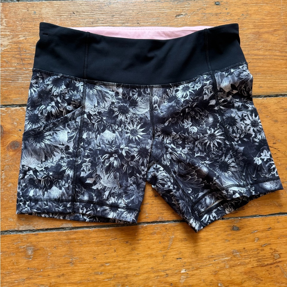 lululemon athletica Black Floral Bike Shorts